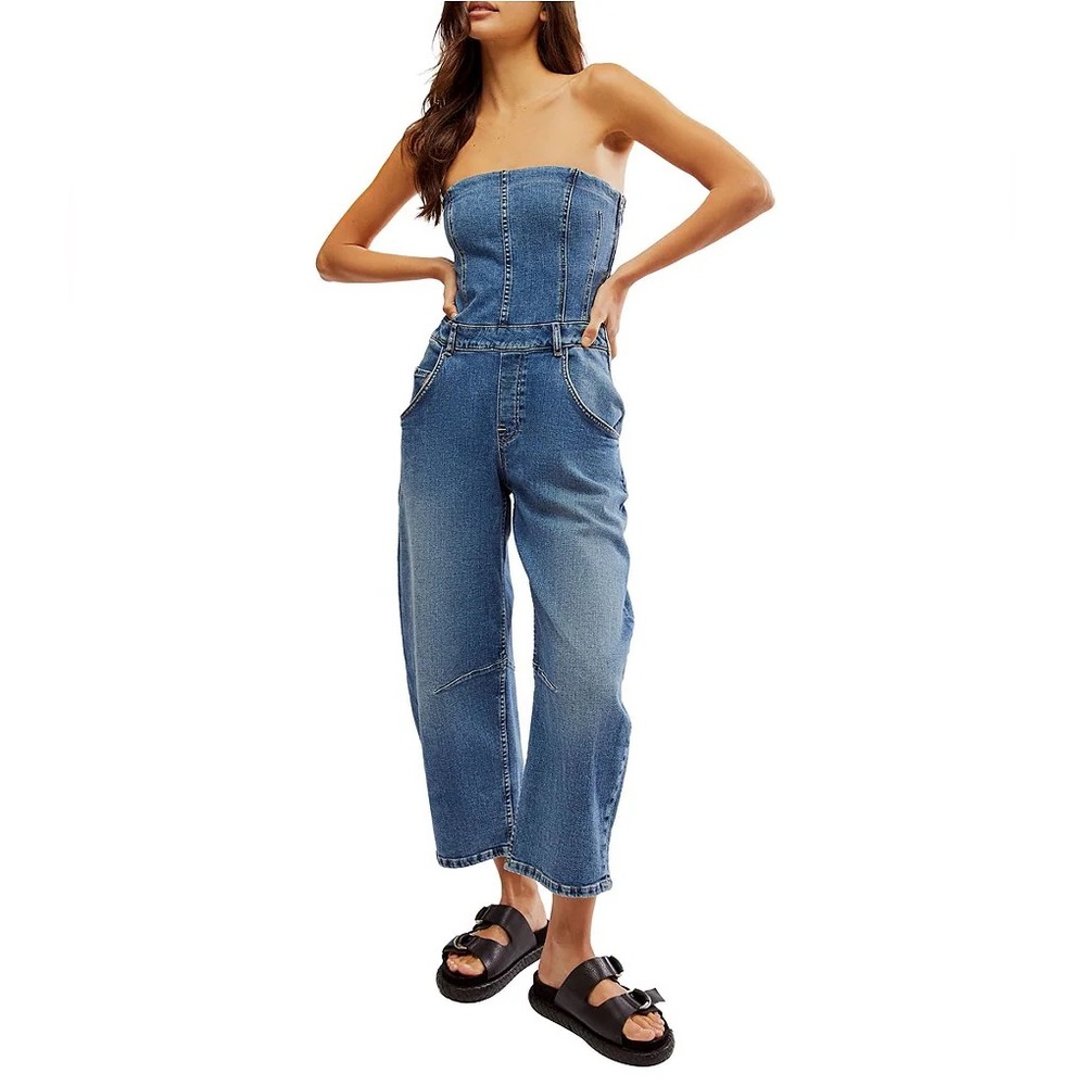 Free People Je Suis Pret Strapless Barrel Leg Jumpsuit